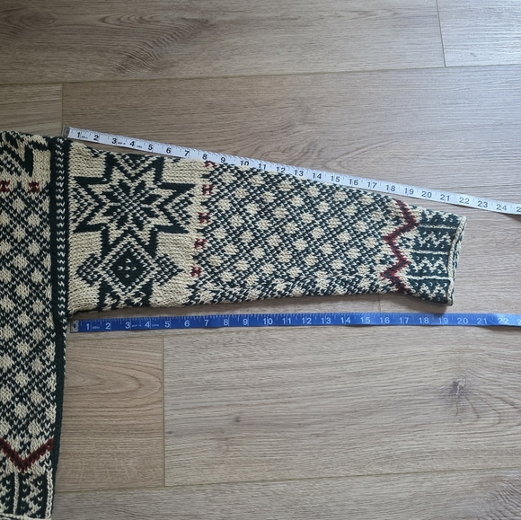 RARE VTG 90s Ralph Lauren Country Cropped Wool Nordic Sweater Large Green Cream - Picture 6 of 11